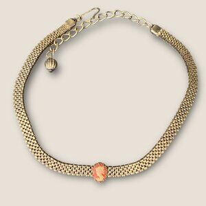 Vintage Dainty Cameo Retro Mesh Necklace Adjustable 11-14 Inches Gold-Tone